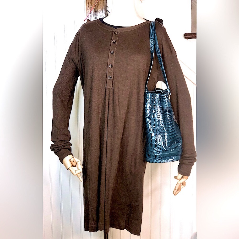 RALPH LAUREN Brown Long Sleeve Henley Dress Size XL NWT with flaw